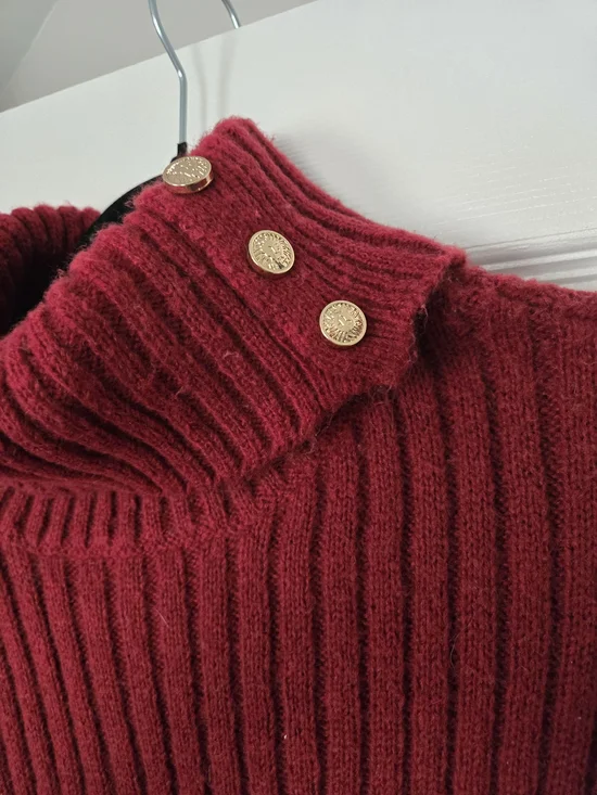 Anne Klein Cabernet Ribbed Turtleneck Poncho - Picture 4 of 4